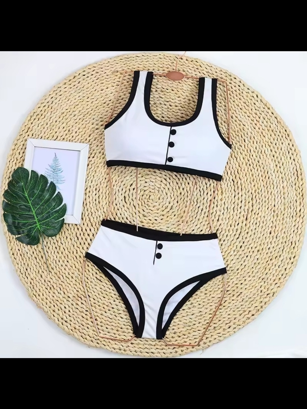 Retro Contrast White & Black High-Waist Bikini Set